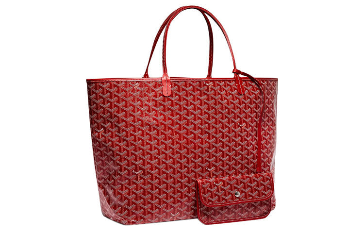 GOYARD Saint Louis Canvas With Calfskin Combo Bag Tote One Shoulder Handbag Large Size Unisex Red
