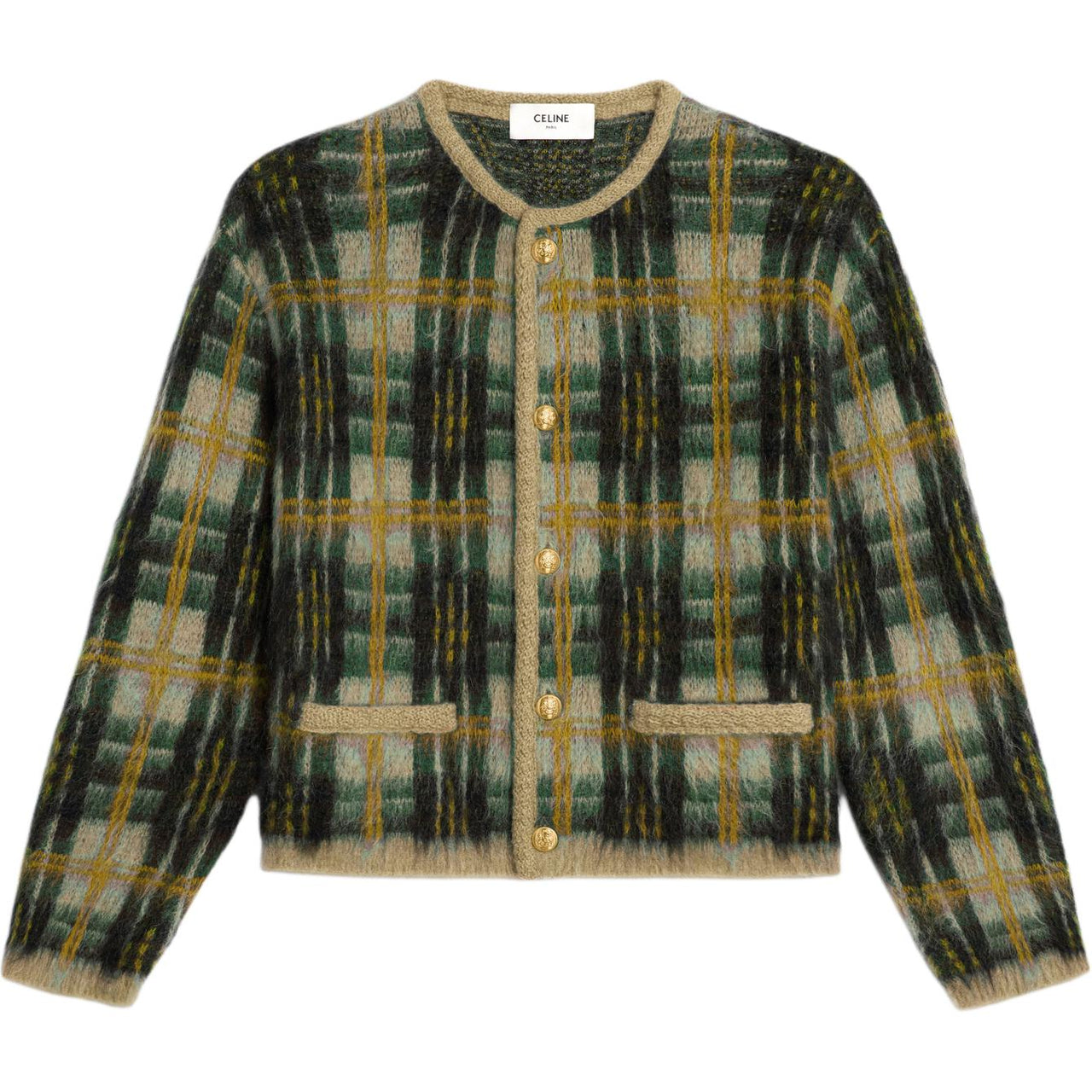 CELINE Checkered Button Up Cardigan