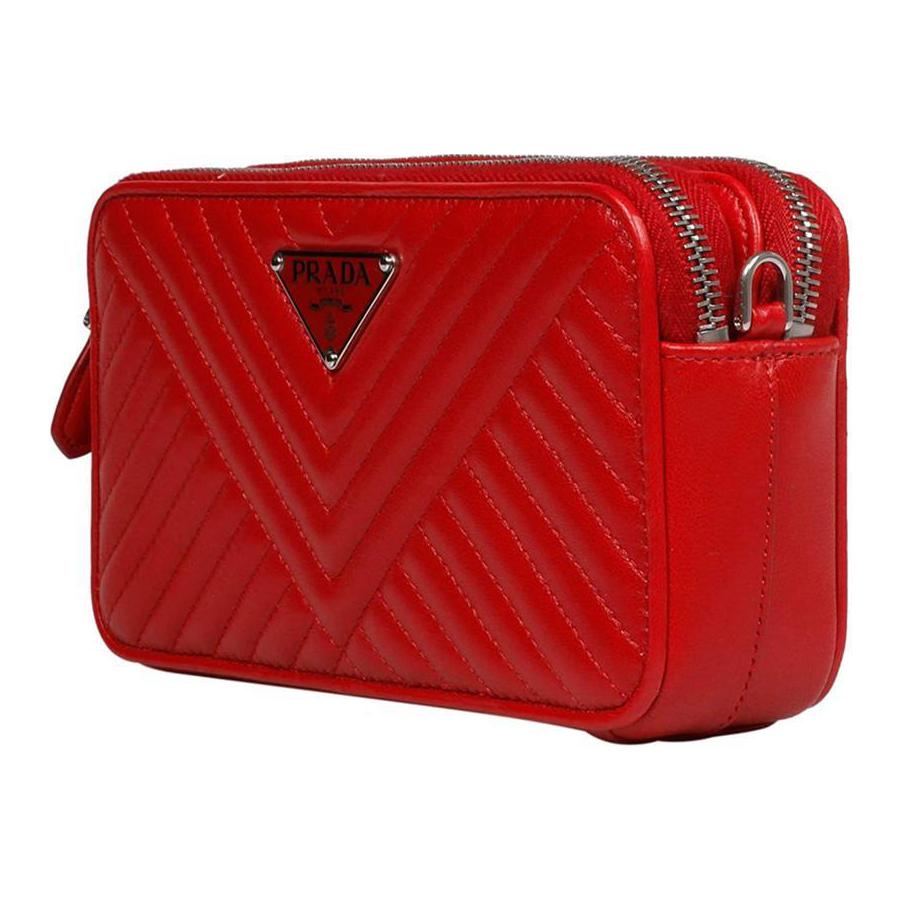 PRADA Cow Leather Handbag Shoulder Bag Women's Red