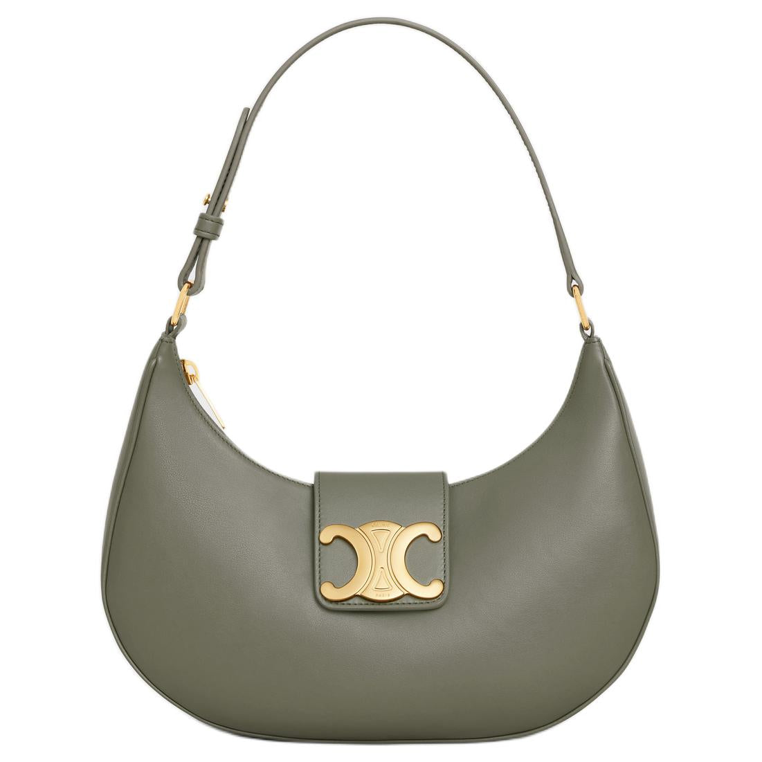 CELINE Calfskin Handbag, Shoulder Bag Medium Size Women's Autumn Green