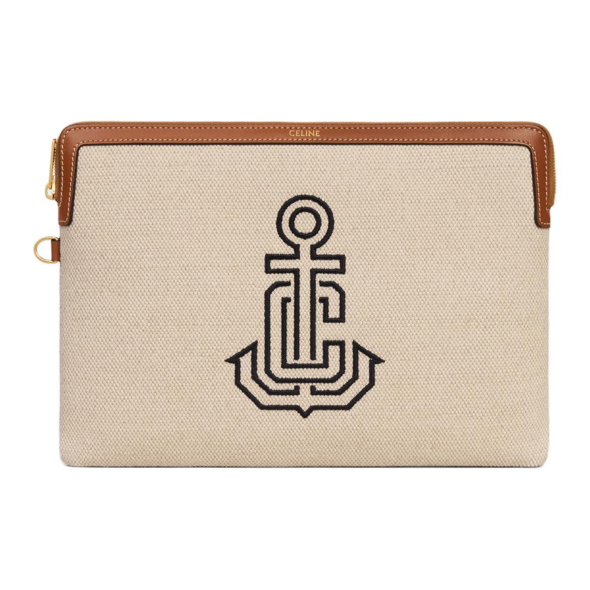 CELINE Fabric With Cow Leather Clutch Trumpets Women's Natural & Tan