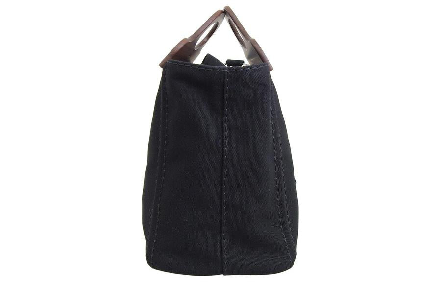 PRADA Canvas With Wood One Shoulder Canvas Bag Handbag Women's Black