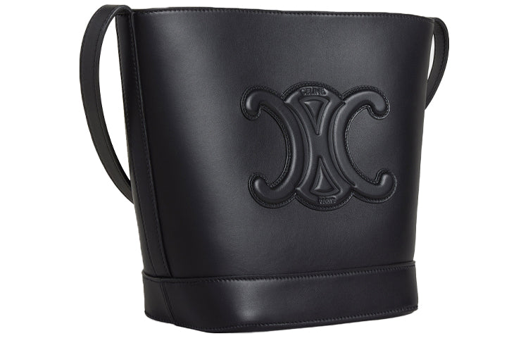 CELINE Cuir Triomphe Smooth Cow Leather Bucket Bags Shoulder Bag Crossbody Bag Small Size Women's Black