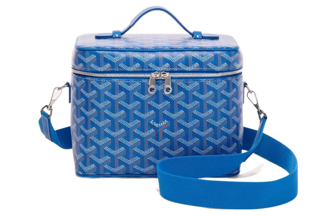 GOYARD Polyester-Cotton Blend With Clamecy Cow Leather Bag Straps Small Size Unisex Blue