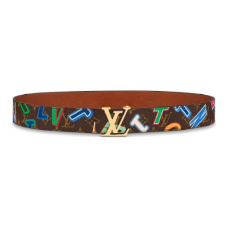 LOUIS VUITTON Calfskin Leather Metal Parts Leather Belts Men's Brown Width: 4CM