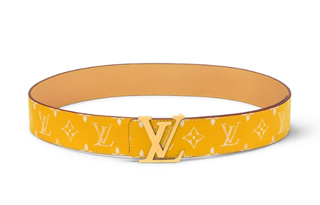 LOUIS VUITTON 24 Early Spring Logo Leather Belts Men's Yellow Width: 4cm
