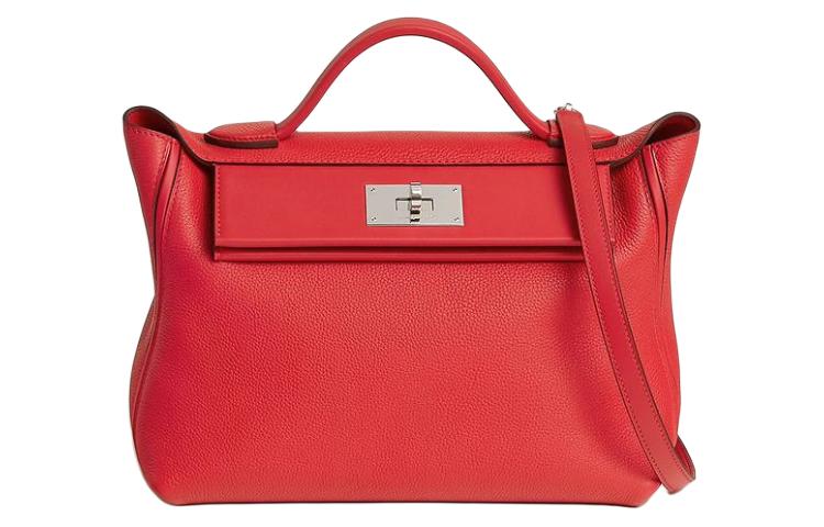 HERMES 24/24 Taurillon Maurice With Swift Calfskin Crossbody One Shoulder Handbags Women's Red