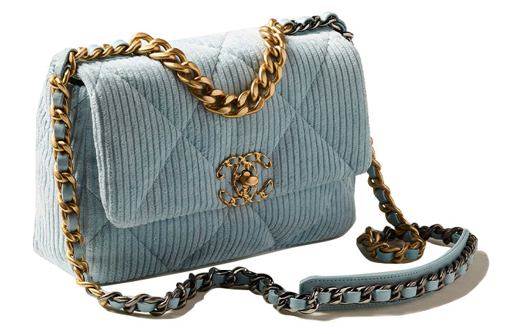 CHANEL 19Bag Corduroy Handbag Shoulder Bag Crossbody Bag Women's Light Blue