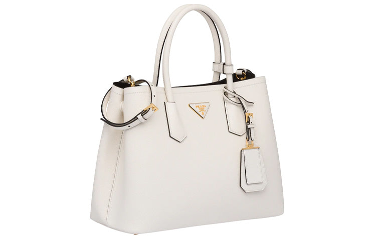 PRADA Double Leather Shoulder Bag Crossbody Bag Handbag Medium Size Women's White