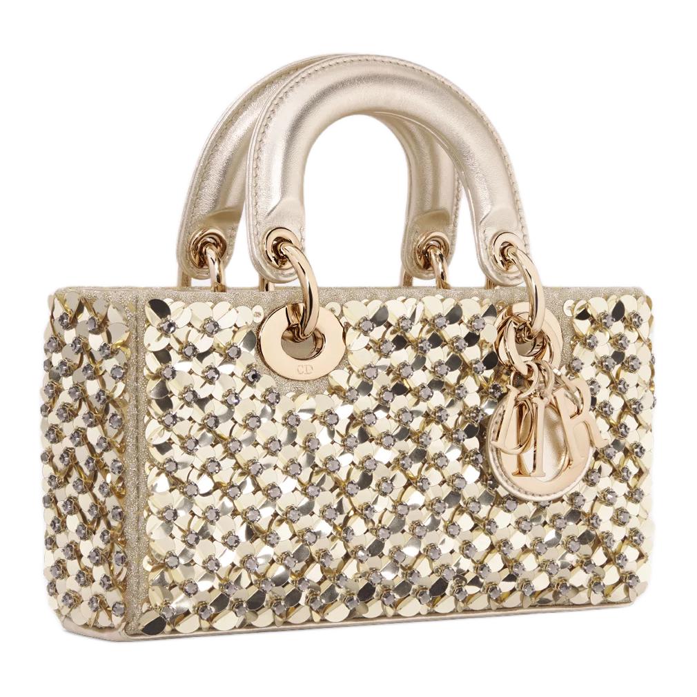 DIOR Lady D Joy Lambskin Lady Dior Bag, Shoulder Bag, Crossbody Bag, Handbag Small Size Women's Gold