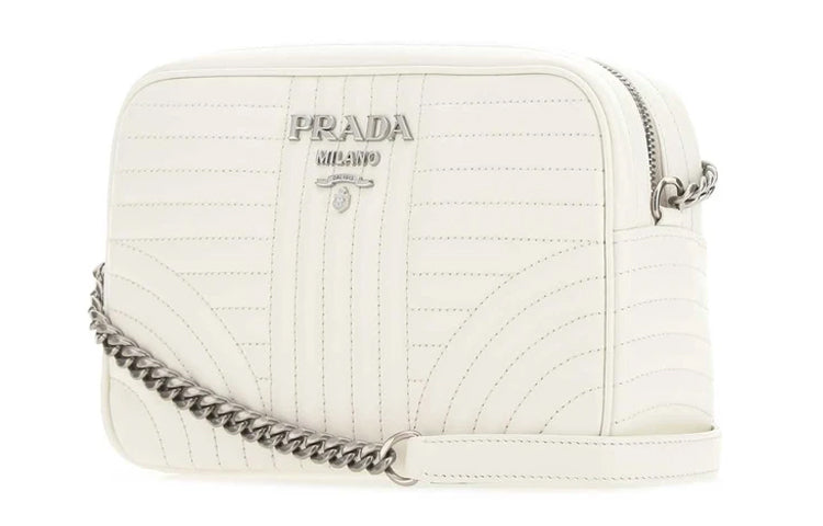 PRADA Diagramme Calfskin Crossbody Bags Shoulder Bags Unisex Ivory White