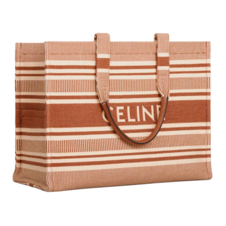 CELINE Cabas Thais Fabric With Cow Leather Tote Bag, Shopping Bag, Handbag Tubas Women's Ochre