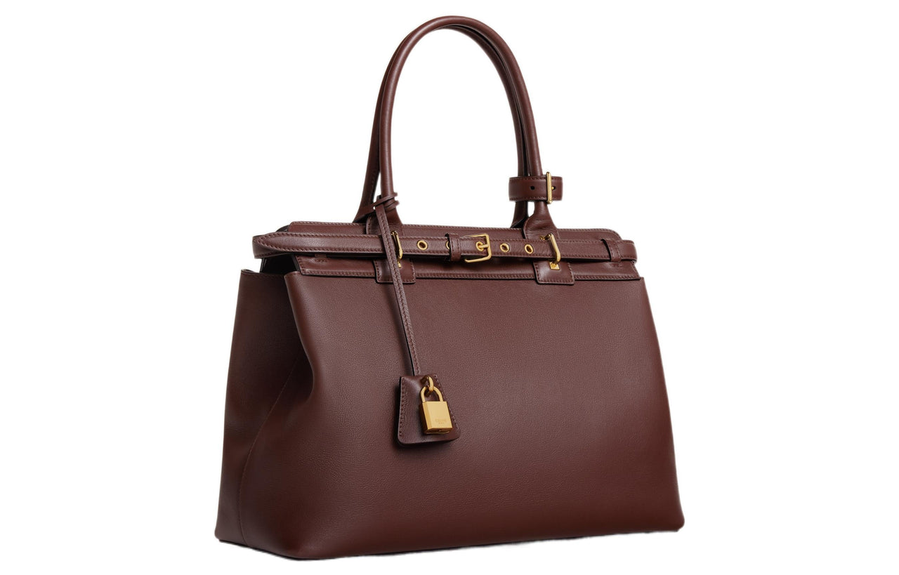 CELINE Calfskin Handbag Regular Women's Dark Brown
