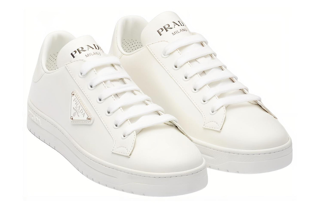 PRADA Downtown Low Top Sneakers Leather White Silver Women's