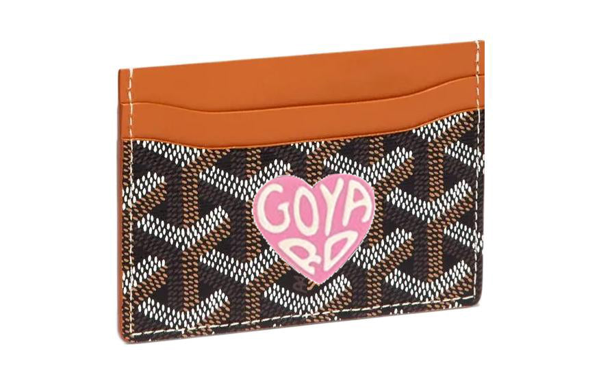 GOYARD Saint-Sulpice Canvas With Calfskin Card Clip Card Holder Unisex Brown & Pink Red Small Heart