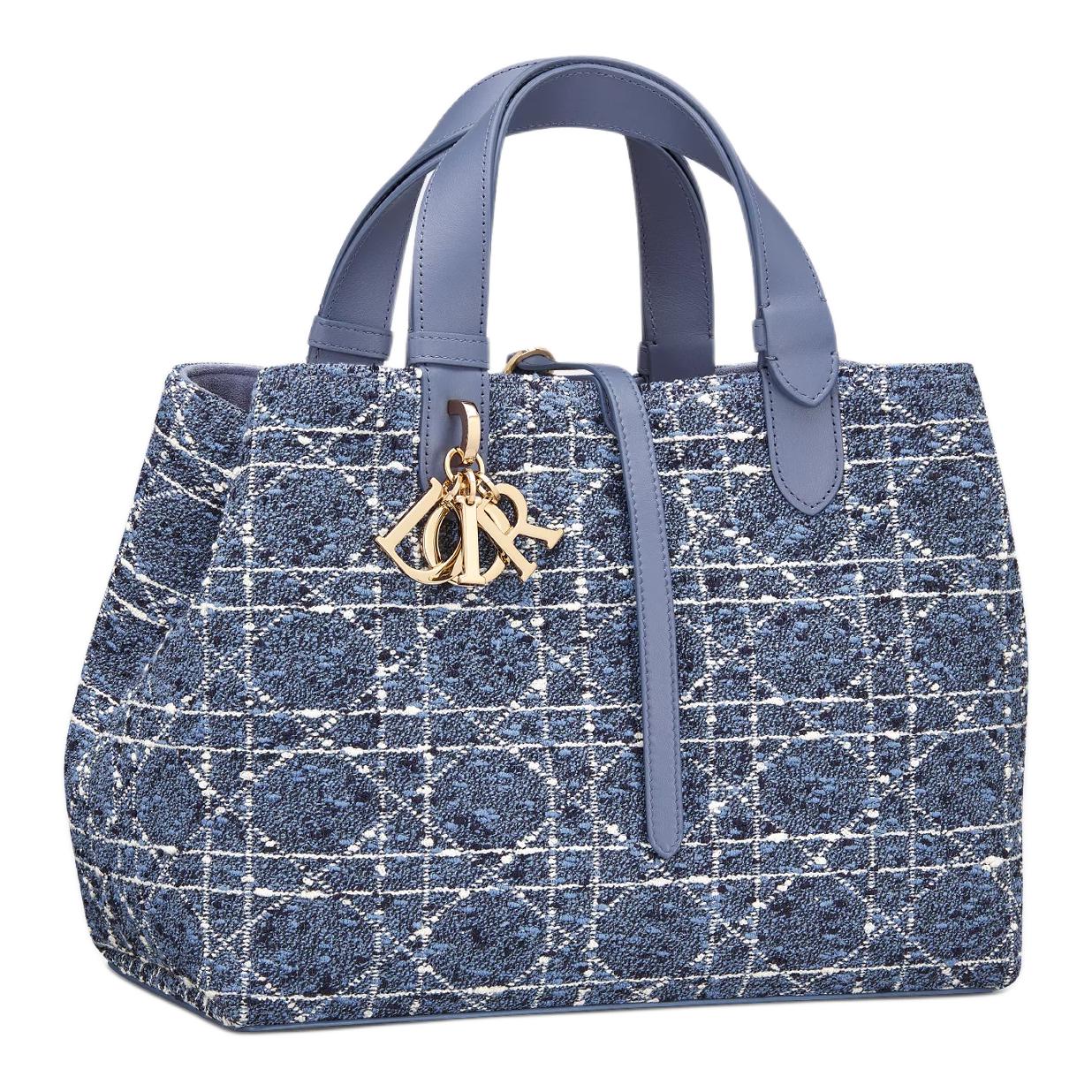 DIOR Cotton Tote Bag Shopping Bag Shoulder Bag Handbag Medium Size Women's Blue
