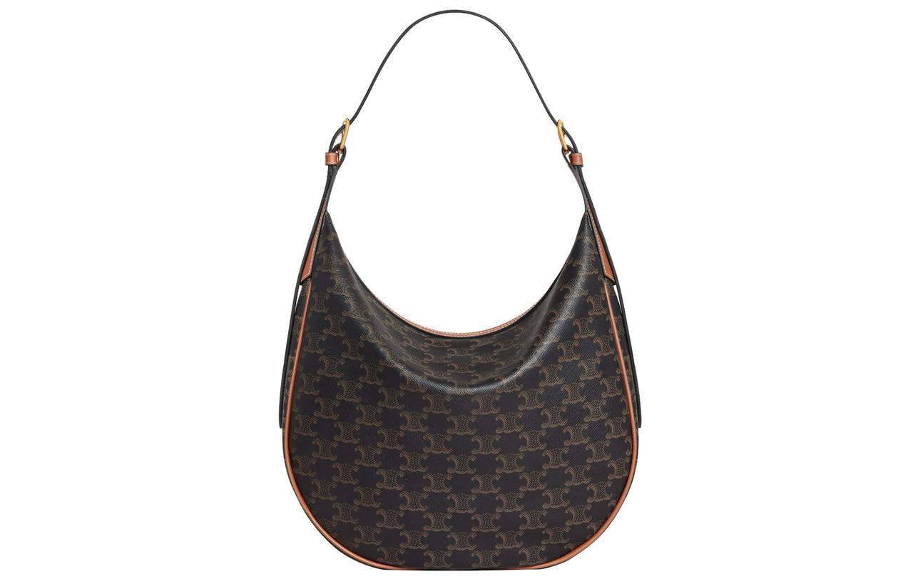 CELINE Cow Leather Handbag Shoulder Bag Women's Tawny