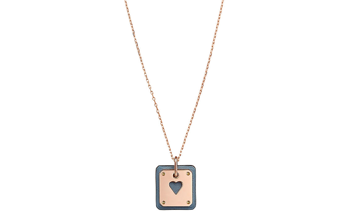 HERMES As De Coeur Rose Gold-Plated Necklaces Women's Light Blue