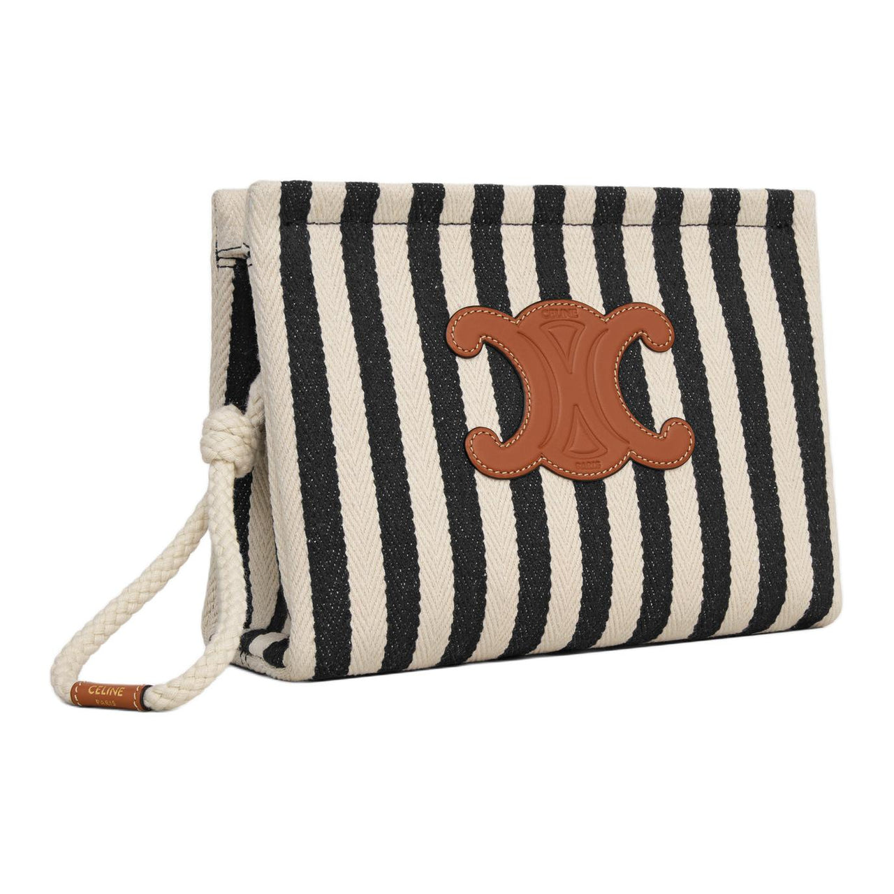 CELINE Fabric With Calfskin Clutch Women's Black & White