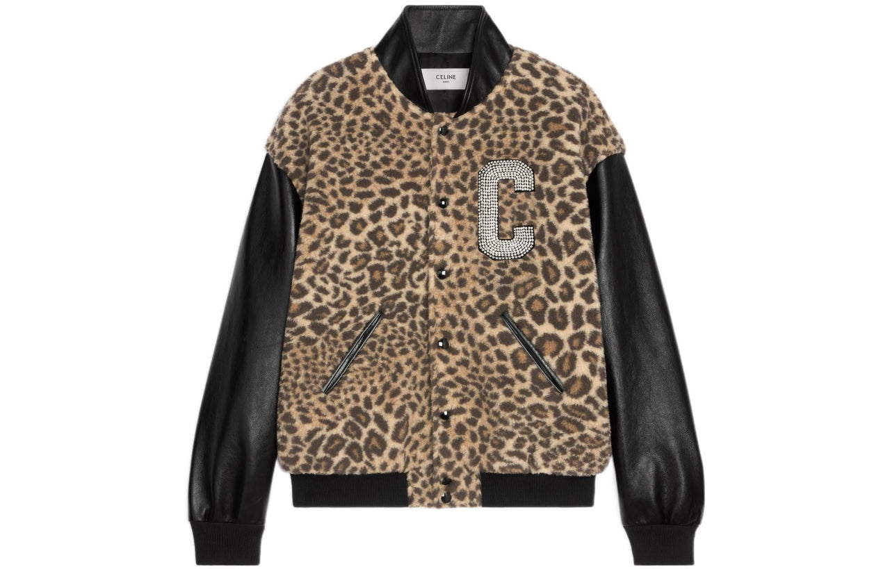 CELINE Crystal Embellished Leopard Print Bomber Jacket