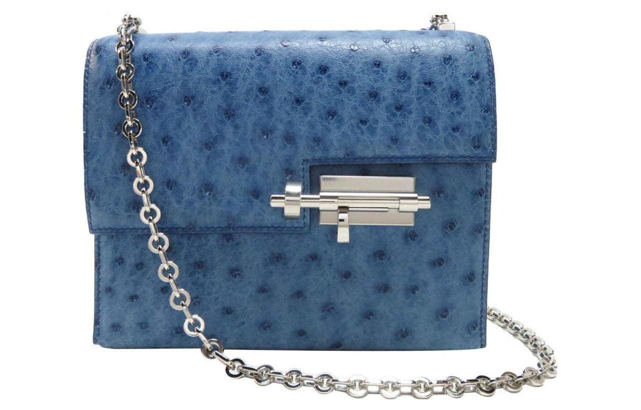 HERMES Verrou Ostrich Leather Handgun Bag Shoulder Bag Crossbody Bag Regular Women's R2 Blue Agate