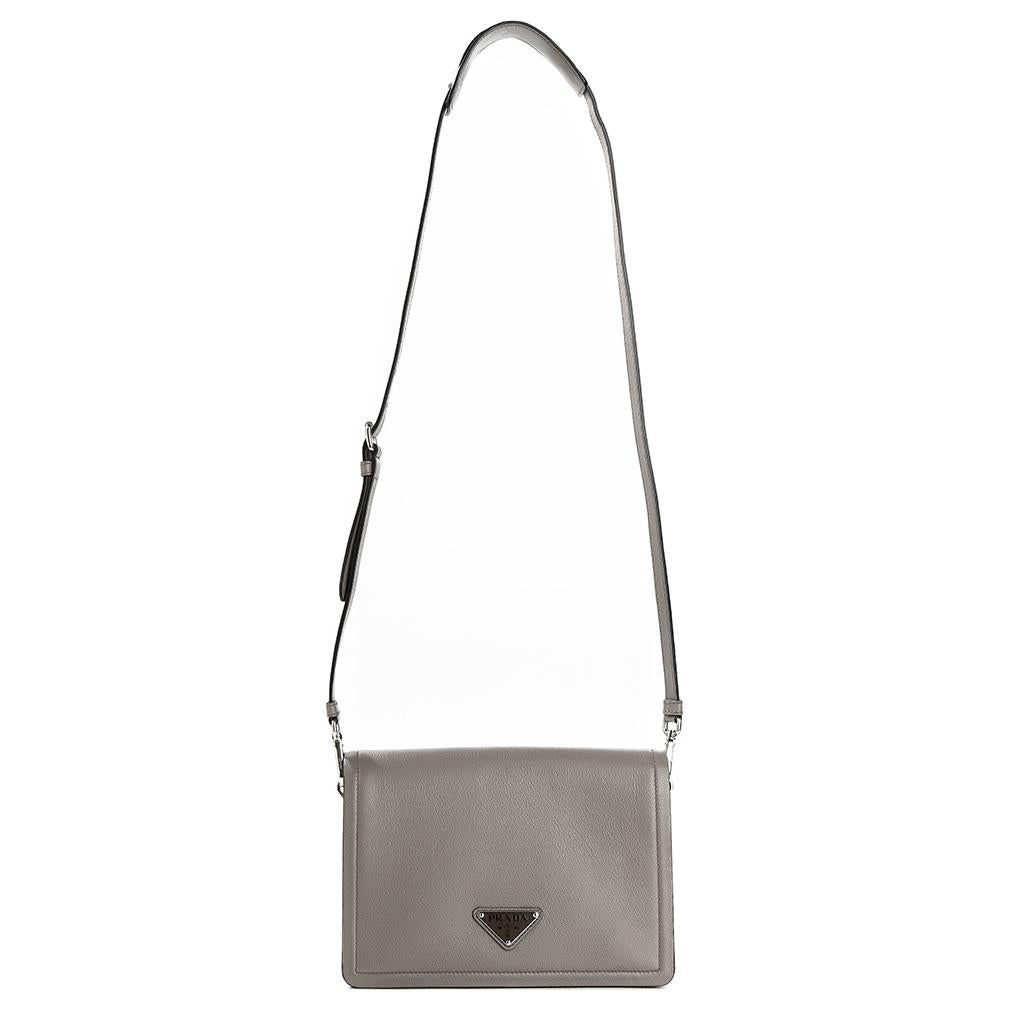 PRADA Cow Leather Crossbody Bag Shoulder Bag Women's Gray