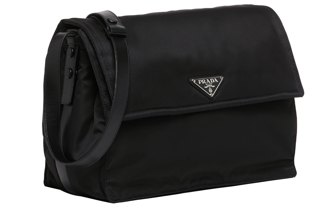 PRADA Cini Leather Trim Messenger Bag, Shoulder Bag, Crossbody Bag Tubas Unisex Black