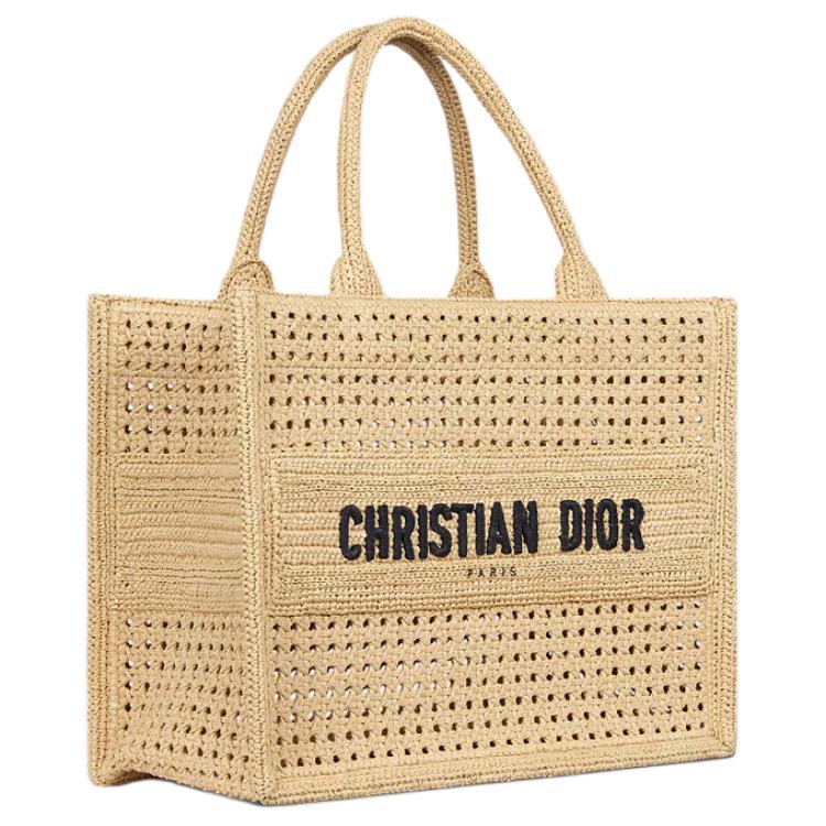 DIOR BookTote Cotton Tote Bag Shopping Bag Handbag Medium Size Women's Natural Color