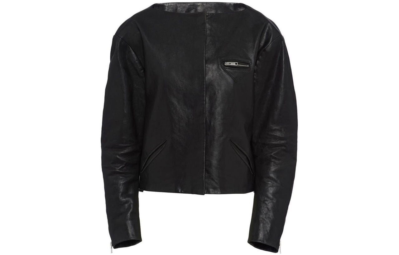 PRADA Collarless Zipped Leather Jacket