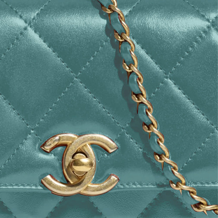 CHANEL 19Bag Calfskin With Metal Coin Purse Zipper Pouch Crossbody Bag Mini Women's Green