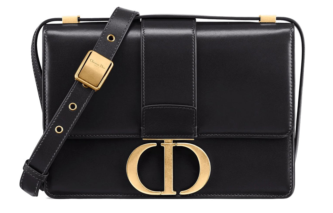 DIOR 30 Montaigne Smooth Cow Leather Box Bag, Handbag, Crossbody Bag, Shoulder Bag Women's Black