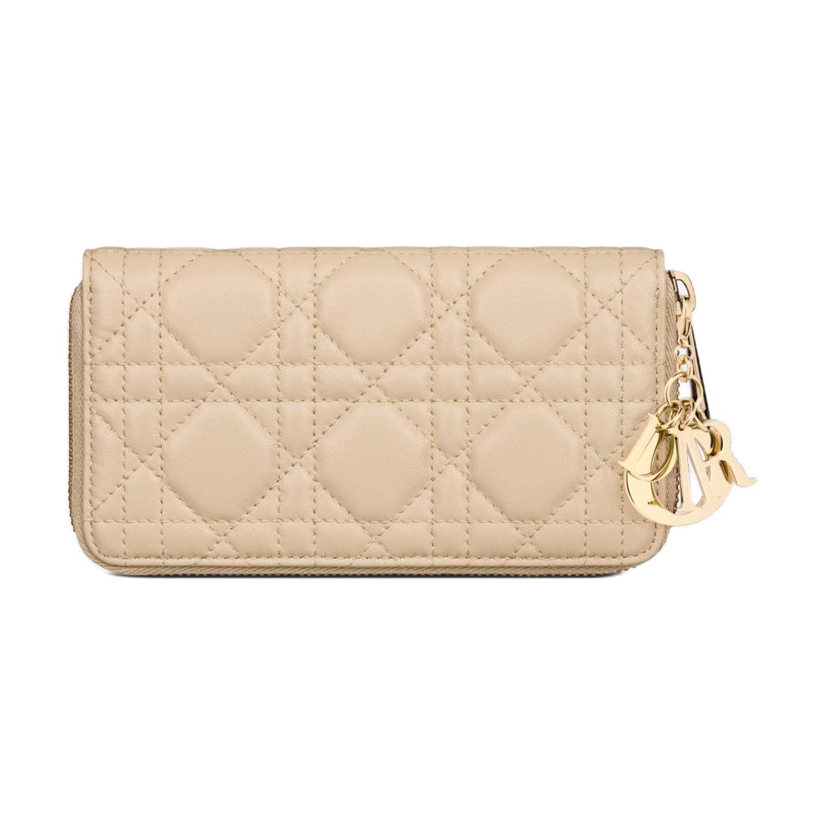 DIOR Lady Dior Lambskin Wallet Medium Size Women's Pink Beige