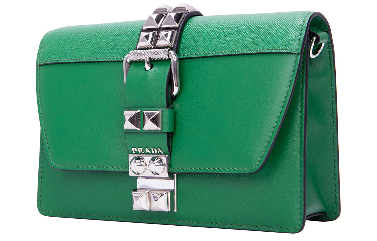 PRADA Cow Leather Shoulder Bag Crossbody Bag Women's Green