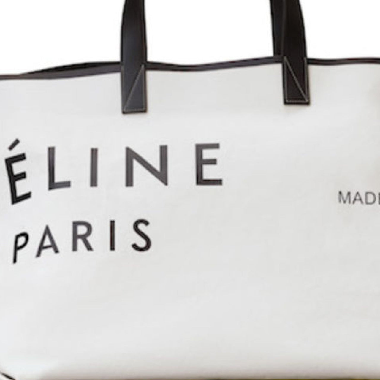 CELINE Canvas With Leather Tote Bag Shopping Bag Shoulder Bag Canvas Bag Handbag Women's White