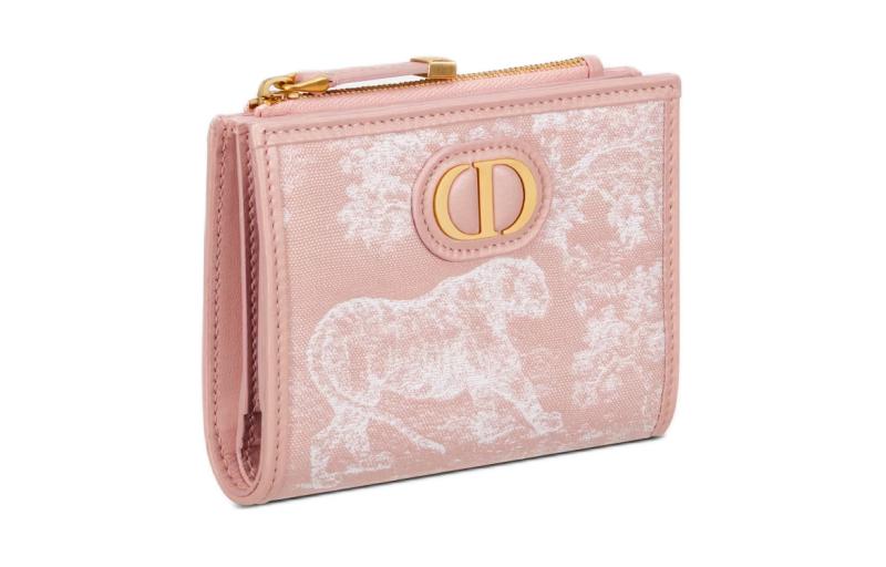 DIOR 30 Montaigne Toile De Jouy Jacquard Fabric Wallet Women's Pink