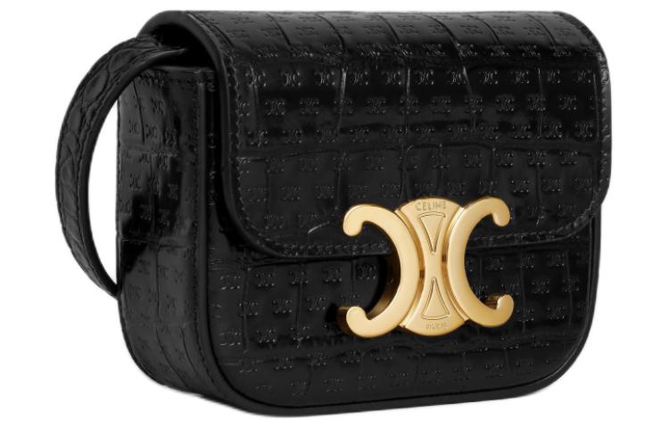 CELINE Embossed Crocodile Pattern Cow Leather Shoulder Bag, Crossbody Bag Mini Women's Black