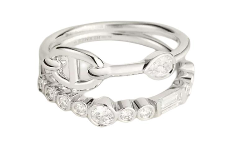 HERMES 18K White Gold Rings Unisex Silver