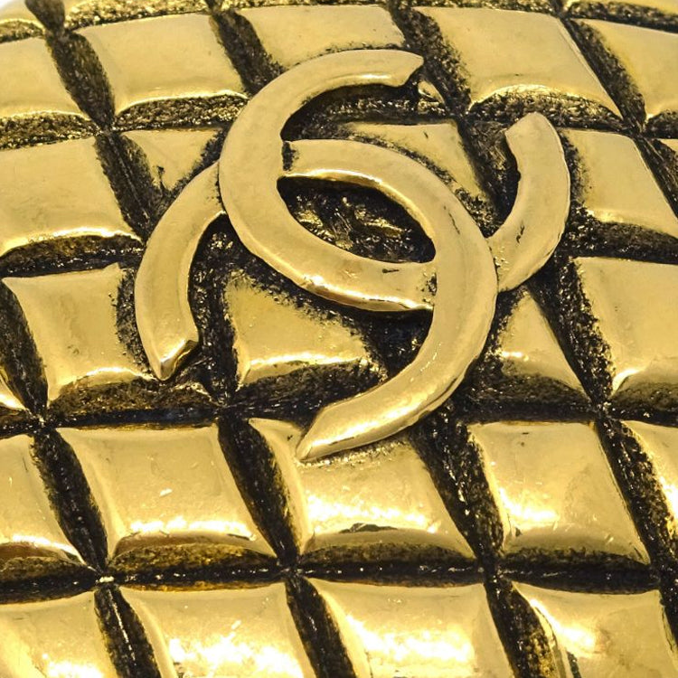 CHANEL 1980 1990 Plated Cc Quilted Brooch Costume Brooch