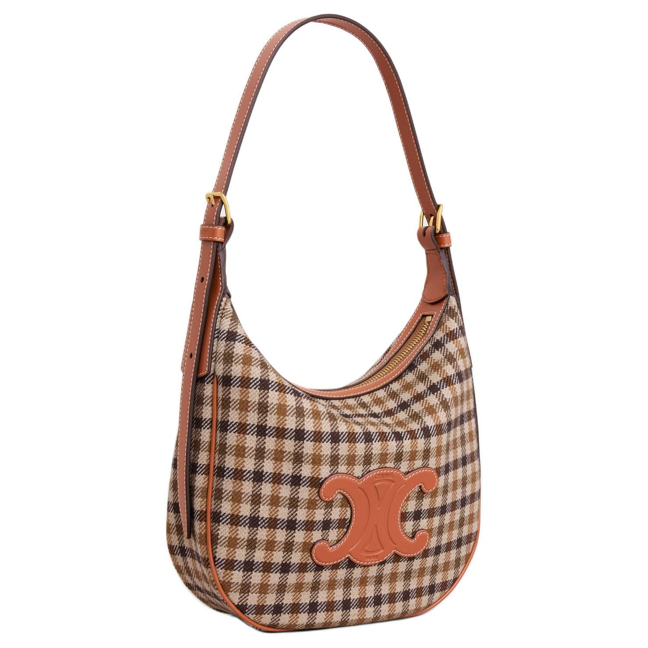CELINE Cuir Triomphe Plaid Nee Crossbody Bag, Shoulder Bag Small Size Women's Brown & Multicolor