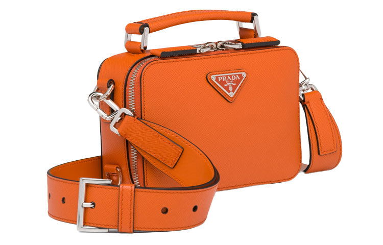 PRADA Brique Leather Handbag Shoulder Bag Crossbody Bag Men's Orange