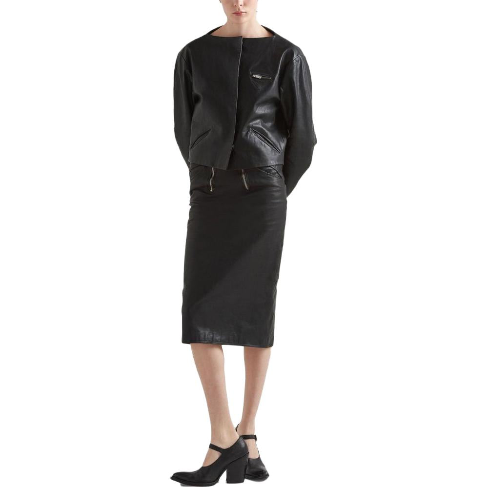 PRADA Collarless Zipped Leather Jacket