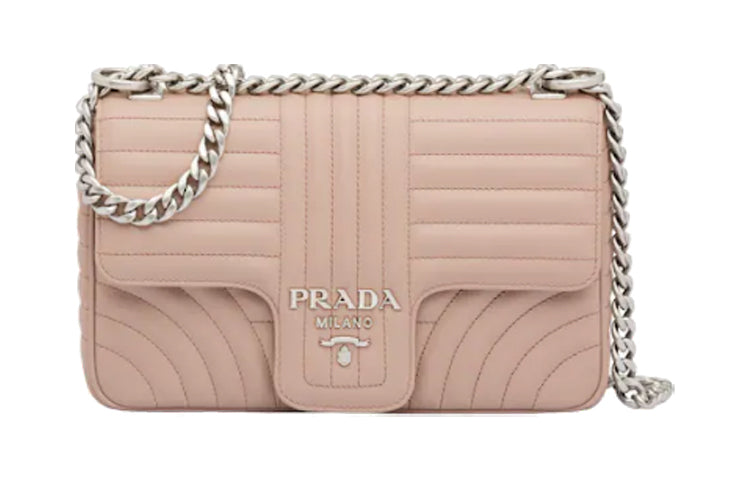 PRADA Diagramme Leather Shoulder Bag Crossbody Bag Medium Size Women's Pink