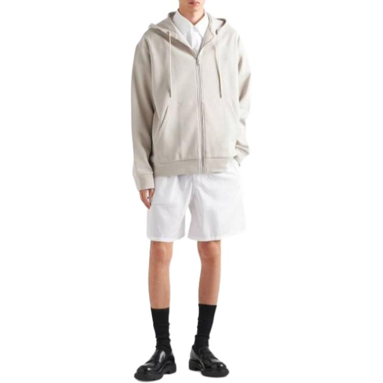 PRADA Cotton And Cashmere Hoodie Jackets Coats Men's Chalk White