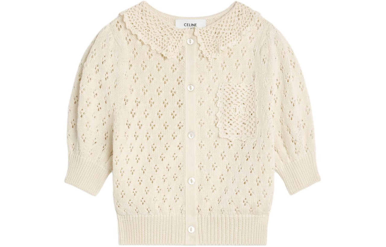 CELINE Cropped Cardigan In Pointelle Cotton