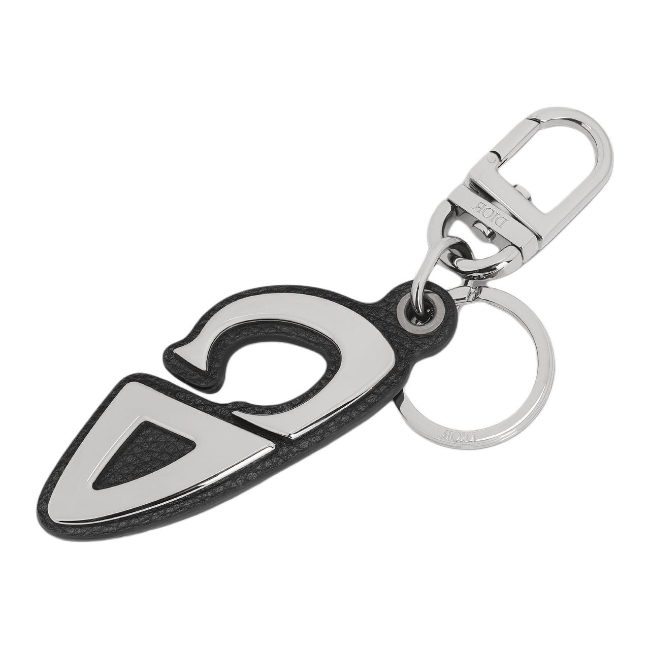 DIOR Brass Cow Leather Keychains Unisex Black