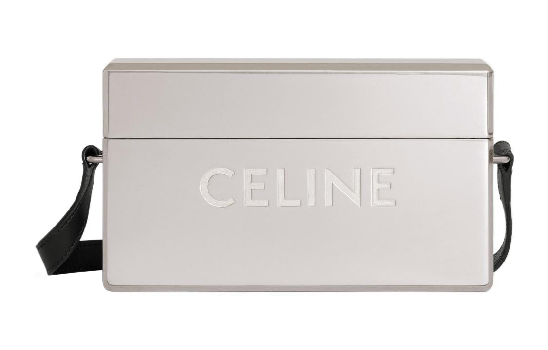 CELINE Aluminous Cow Leather Patchwork Metal Box Shoulder Bag Crossbody Bag Men's Silver/Black