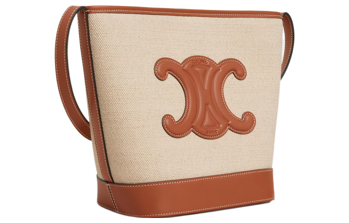 CELINE Cuir Triomphe Canvas With Leather Canvas Bag, Bucket Bag, Crossbody Bag, Shoulder Bag Women's Beige Tawny