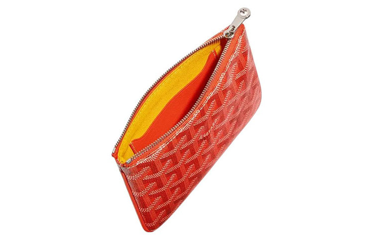 GOYARD SENAT Canvas With Calfskin Wallet Card Holder Clutch Mini Unisex Orange