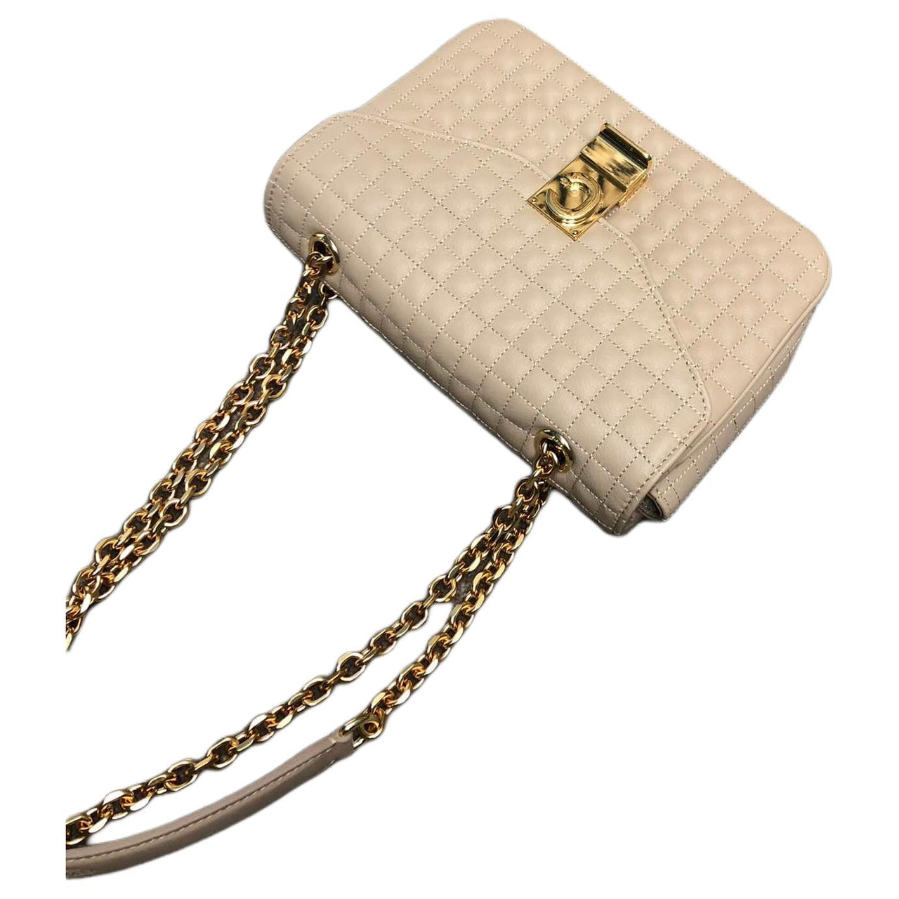 CELINE Cow Leather Shoulder Bag Crossbody Bag Women's Nude
