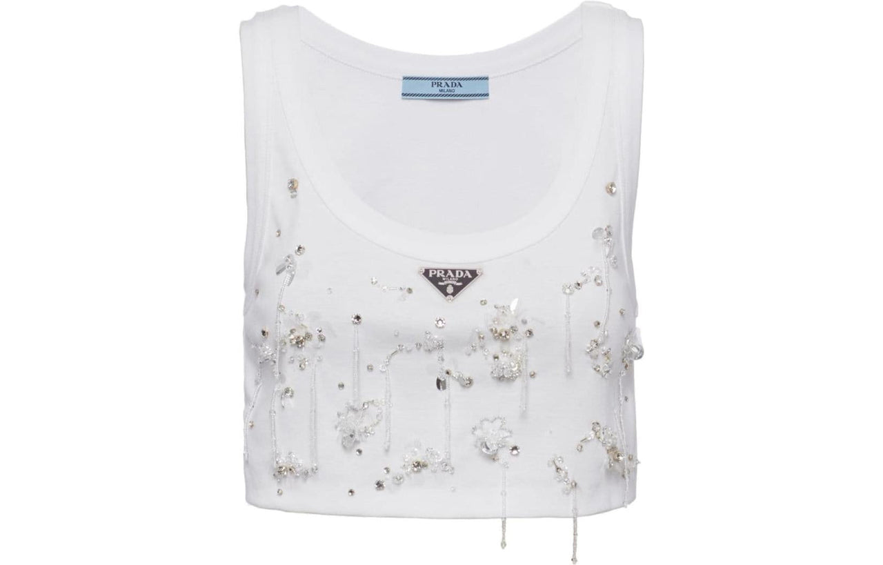 PRADA Crystal-embroidered Ribbed Tank Top